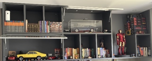 Imagem de estante com livros e decorações